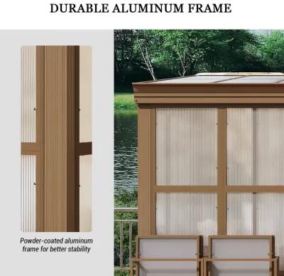 MONDAWE Lean to Sunroom 12x14FT Wall Mounted Solarium with Sloping Roof, Detachable Screens, 2 Lockable Sliding Doors