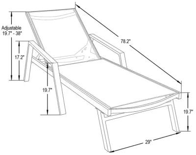 LeisureMod Marlin Patio Chaise Lounge Chair With Armrests in White Aluminum Frame