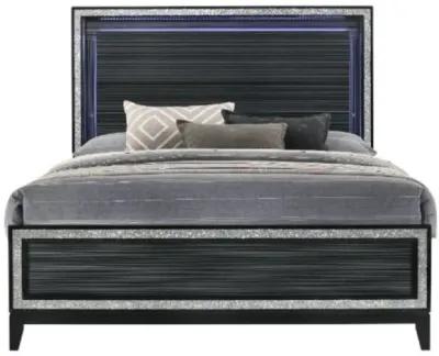 Queen Bed, LED & Weathered Black Finish