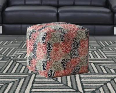 Homezia 17" Coral Polyester Floral Pouf Ottoman