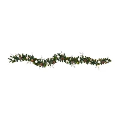 HomPlanti 9" Ornament and Pinecone Artificial Christmas Garland with 50 Clear LED Lights