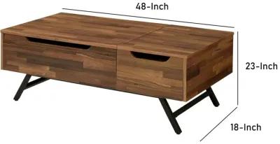 Wooden Coffee Table with Lift Top Storage and 1 Drawer, Walnut Brown-Benzara