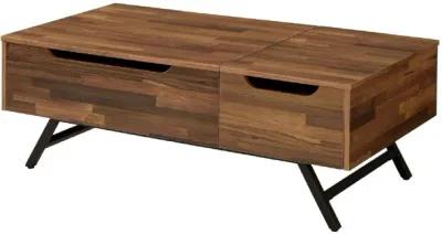 Wooden Coffee Table with Lift Top Storage and 1 Drawer, Walnut Brown-Benzara