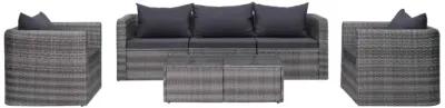 vidaXL 6 Piece Garden Sofa Set with Cushions & Pillows Poly Rattan Gray