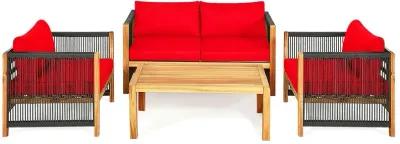 4 Pieces Acacia Wood Sofa Set with Cushions for Outdoor Patio