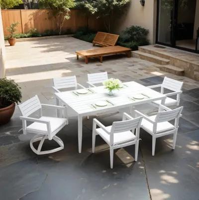 MONDAWE 7-Piece Modern Patio Dining Set with 4 Dining Chairs & 2 Swivel Rockers and Two-tone Table Top Rectangle Table