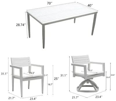 MONDAWE 7-Piece Modern Patio Dining Set with 4 Dining Chairs & 2 Swivel Rockers and Two-tone Table Top Rectangle Table