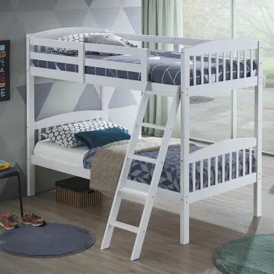 Hardwood Twin Bunk Bed Frames with Inclined Ladder and Safety Guardrails