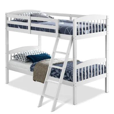 Hardwood Twin Bunk Bed Frames with Inclined Ladder and Safety Guardrails