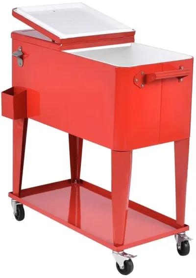 Hivvago 80 Quart Red Sturdy Rolling Steel Construction Cooler