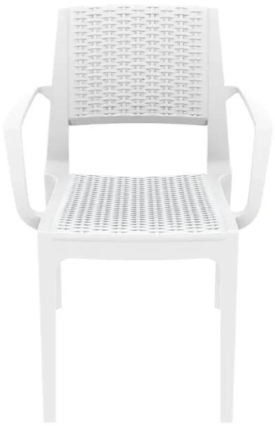 32" White Outdoor Patio Wickerlook Dining Arm Chair