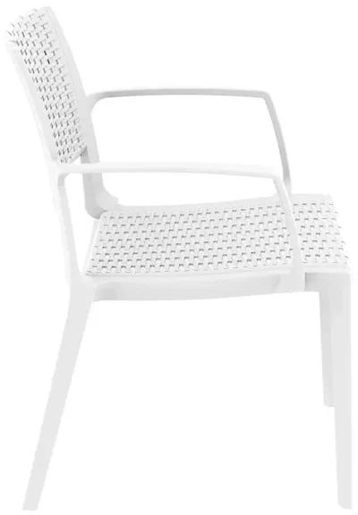 32" White Outdoor Patio Wickerlook Dining Arm Chair