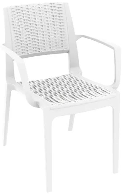 32" White Outdoor Patio Wickerlook Dining Arm Chair