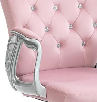 Velvet Home Office Chair, Button Tufted Desk Chair with Padded Armrests, Adjustable Height and Swivel Wheels, Pink