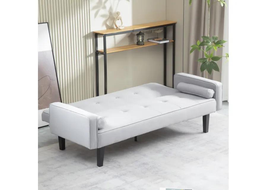 Modern Linen Futon Sofa Bed with Armrests