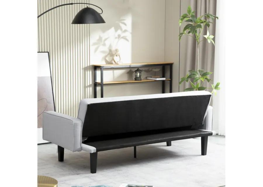 Modern Linen Futon Sofa Bed with Armrests