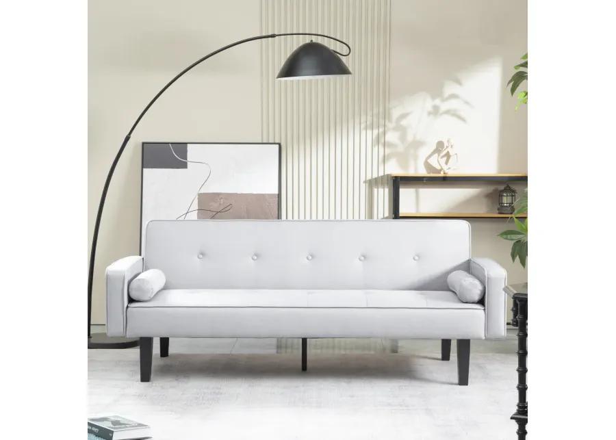 Modern Linen Futon Sofa Bed with Armrests