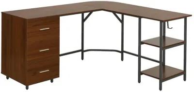 Techni Mobili L-Shape Home Office Two Tone Desk with Storage, Walnut