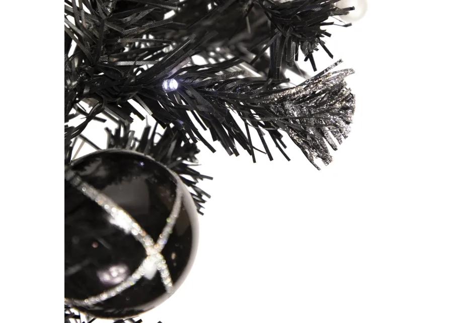 9' x 6" Pre-Lit Decorated Black Pine Artificial Christmas Garland  Cool White LED Lights