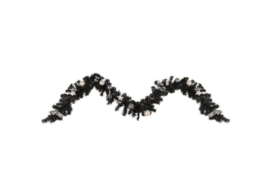 9' x 6" Pre-Lit Decorated Black Pine Artificial Christmas Garland  Cool White LED Lights