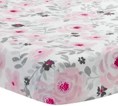 Bedtime Originals Blossom Pink/Gray Watercolor Floral Baby Fitted Crib Sheet