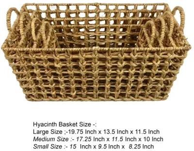 Set of 4 Storage Baskets, Intricately Woven Hyacinth Rope Handles, Brown - Benzara