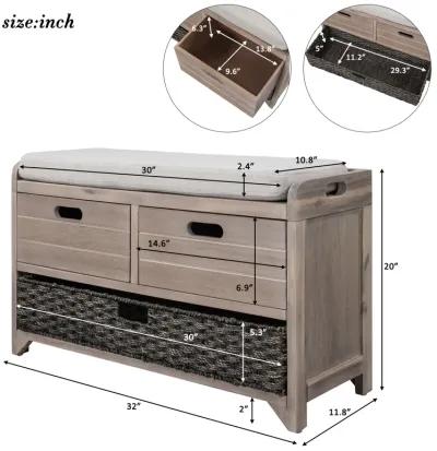 Merax Storage Bench with Removable Basket and 2 Drawers