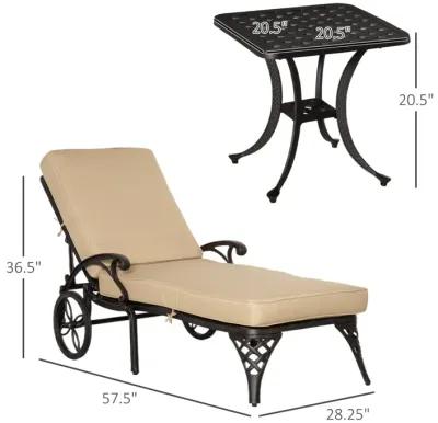 Beige Patio Set: Foldable Aluminum Chaise Lounge with Side Table