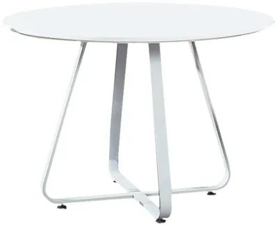 43 Inch Dining Table, Round High Gloss White Top and Angled Metal Legs - Benzara