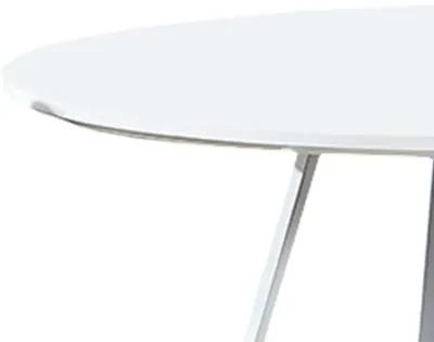 43 Inch Dining Table, Round High Gloss White Top and Angled Metal Legs - Benzara