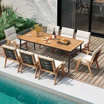 79 Inch Acacia Wood Outdoor Dining Table for 8 with 1.9 Inch Umbrella Hole