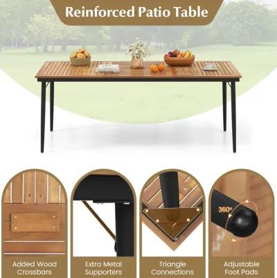 79 Inch Acacia Wood Outdoor Dining Table for 8 with 1.9 Inch Umbrella Hole