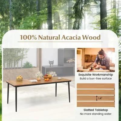 79 Inch Acacia Wood Outdoor Dining Table for 8 with 1.9 Inch Umbrella Hole