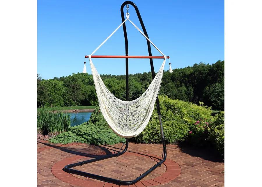 Sunnydaze Extra Large Rope Hammock Chair with Adjustable Stand - Cream