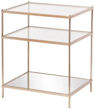 Homezia 27" Gold Glass And Iron Square Mirrored End Table With Shelf