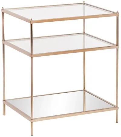 Homezia 27" Gold Glass And Iron Square Mirrored End Table With Shelf