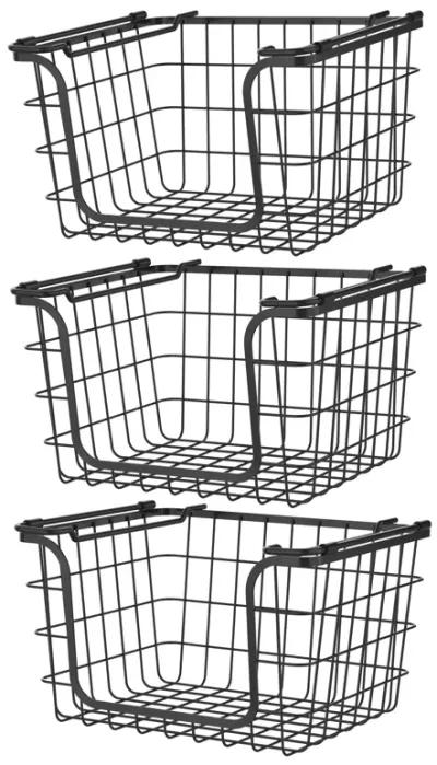 Oceanstar Stackable Metal Wire Storage Basket Set for Pantry, Countertop, Kitchen or Bathroom � Black, Set of 3