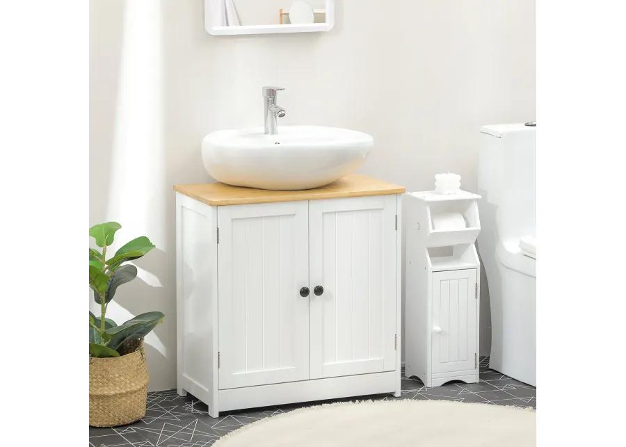 White Bathroom Storage: Under Sink Vanity Cabinet with 2 Doors