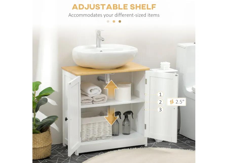 White Bathroom Storage: Under Sink Vanity Cabinet with 2 Doors