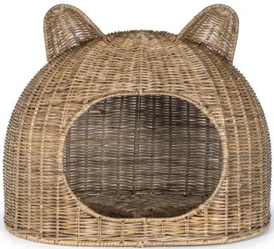 Cat Ear 20" x 14.5" Coastal Handwoven Rattan Cat Bed with Machine-Washable Cushion, Natural