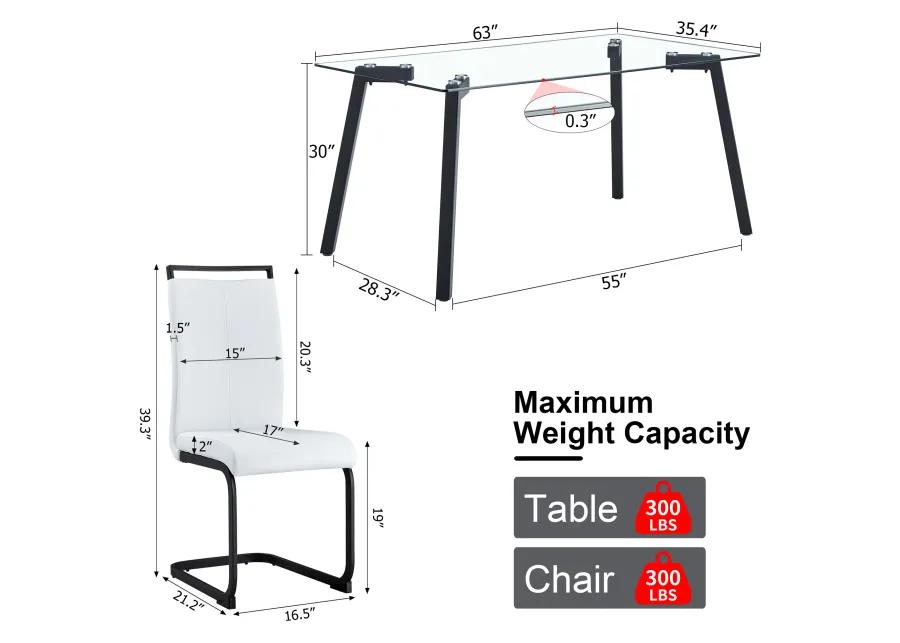 Rectangular Glass Dining Set with 4 Chairs