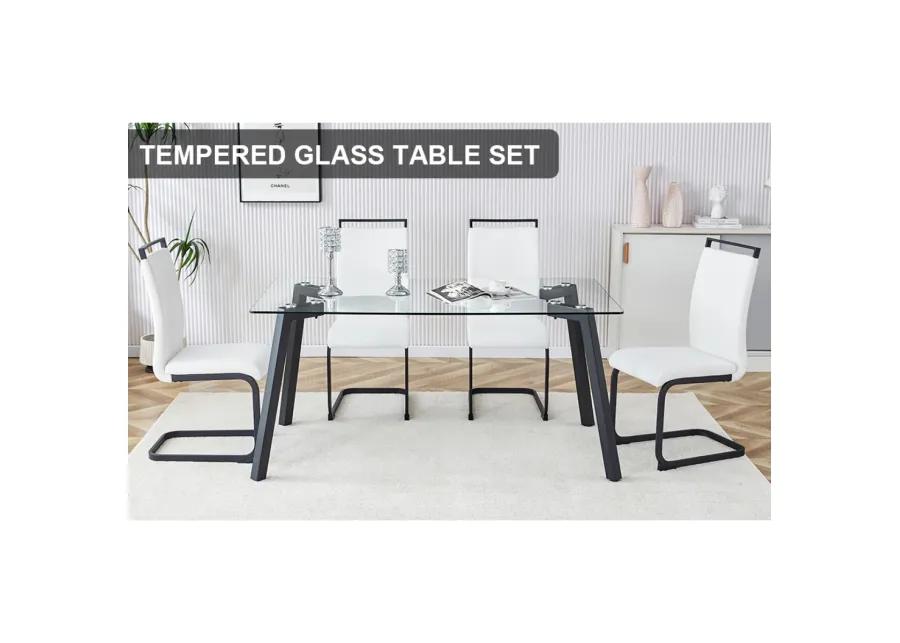 Rectangular Glass Dining Set with 4 Chairs