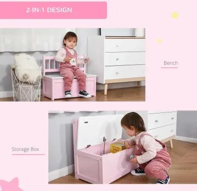 Pink Kids' Organizer: 2-in-1 Storage Bench and Toy Box with Safety Rod