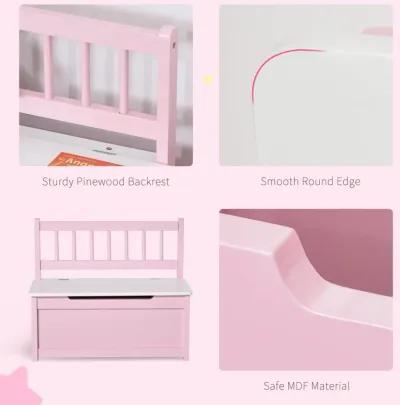 Pink Kids' Organizer: 2-in-1 Storage Bench and Toy Box with Safety Rod