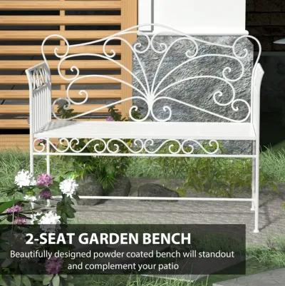 Vintage Garden Perch: 45" Cream White Cast Iron Patio Bench