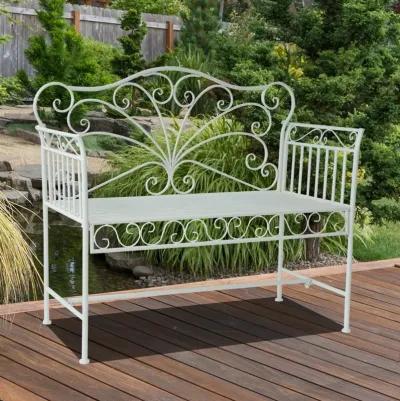 Vintage Garden Perch: 45" Cream White Cast Iron Patio Bench