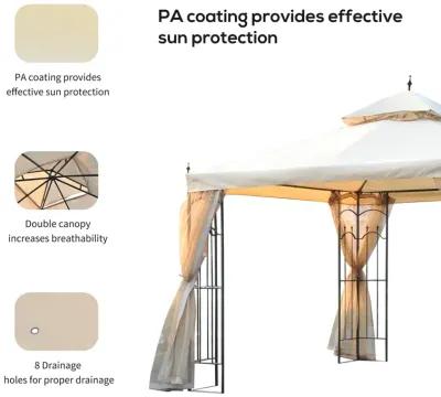 Cream Outdoor Entertaining: 10x10 Steel Gazebo with Mesh Curtains & Shelves