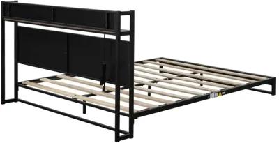 Platform Queen Bed With Socket, Fast Assemble Design