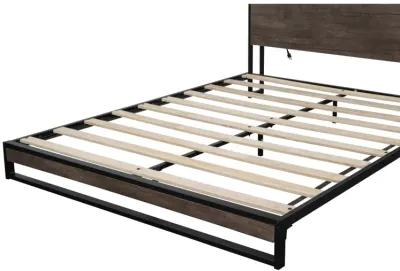 Platform Queen Bed With Socket, Fast Assemble Design