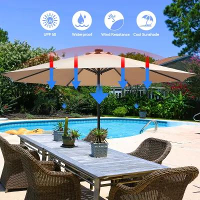 Mondawe 10-ft Patio Market Umbrella Crank and Tilt Solar Powered Umbrella with LED Lights